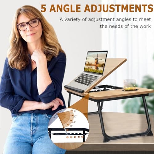 Adjustable Laptop Desk for Bed,Bed Table for Laptops,Laptop Stand for Beds,Lap Desk Foldable Bed Desk for Laptops and Writing,Portable Beds Tray Table with Cup Holder 5