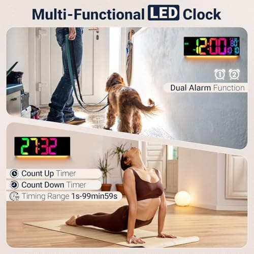 ANSOPER 16.5" Large Digital Wall Clock: 11 RGB Color LED Display with Remote Control, Auto DST, Temperature & Date, Big Number Wall Clock for Seniors, Classroom, Office, Gym, Home Decor Black 4