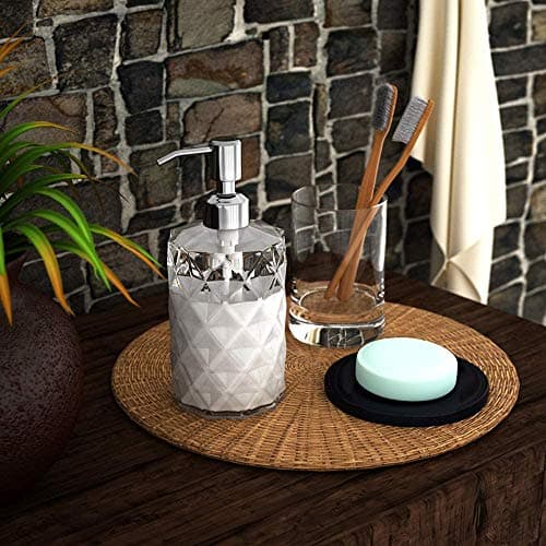 GLADPURE Soap Dispenser - 2 Pack, 12 Oz Clear Diamond Design Glass Refillable Hand Soap Dispensers; with 304 Rust Proof Stainless Steel Pump, Lotion Dispensers for Kitchen, Bathroom 6