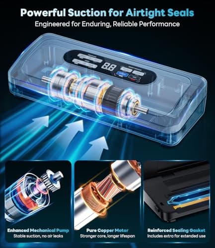 Vacuum Sealer Machine with AirLock ProSeal System, 10-in-1 Vacuum Sealer for Food, Dry & Moist Modes, Compact Design with Digital Timer, Built-in Cutter & Roll Storage, Stainless Steel 6