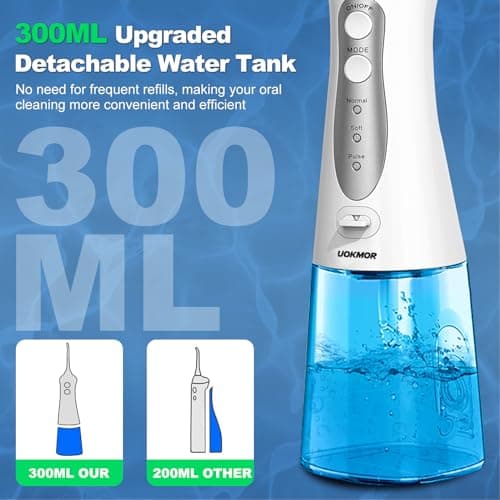 Water Flosser Cordless Teeth Pick: Portable Adults Dental Oral Irrigator for Travel 300ML Flossers Cleaning for Shower 6