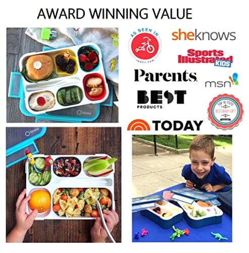 Bento-Box Lunch Boxes for Kids, Boys, Adults. Leakproof Lunch Set, Bentoboxes for School or Work. Portion Containers. BPA Free. 6 Compartments. Fork & Spoon. Blue & Navy Blue Large 6