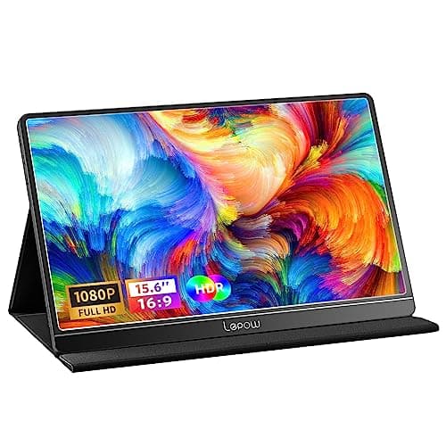 Lepow Portable Monitor, 15.6 Inch Full HD 1080P USB Type-C Computer Display IPS Eye Care Screen with Speakers for Laptop PC PS4 Xbox Phone Included Smart Cover & Screen Protector (Black)
