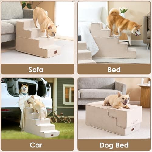 EHEYCIGA Dog Stairs for Bed 18" H, 4-Step Dog Steps for High Bed, Pet Steps for Small Dogs and Cats, Non-Slip Balanced Pet Ramp Indoor, Beige 7