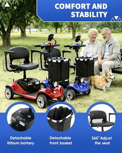 4-Wheel Mobility Scooter with Suspension&Phone Holder,350W Mobility Scooters for Seniors/Adults with Detachable Lithium Battery,330LBS Capacity 18Miles Electric Wheelchair,Front&Rear Basket 7