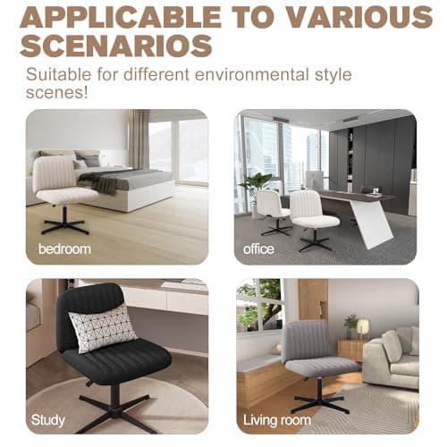 VIRRMO Armless Criss Cross Chair Comfy Office Chair with Lumbar Support Pillow Home Office Desk Chair No Wheels Computer Chair Vanity Chair for Makeup Room, Living Room Chairs (Grey+Black Base) 7