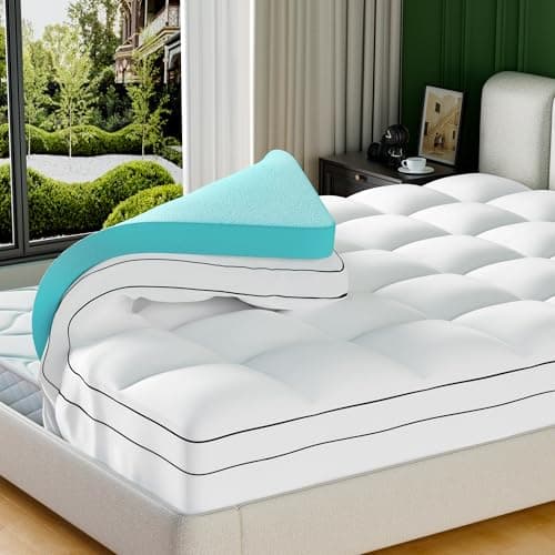 Memory Foam Mattress Topper Dual Layer 4 Inch Queen Size, 2 Inch Cooling Gel Memory Foam Plus 2 Inch Down Alternative Pillow Top Mattress Pad Cover with 8-21 Inch Deep Pocket