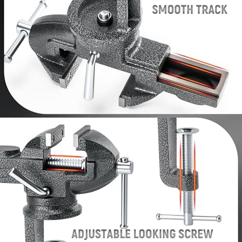 Table Vise 2.5 inch, 360° Rotating Clamp-On Work Vice with Multifunctional Jaw for Woodworking, Drilling, Sawing & Metal Working 7