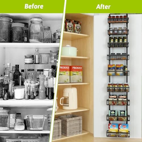 cutefafa Over the Door Pantry Organizer 9 Tier Metal Narrow Door Pantry Spice Rack with Height Adjustable Baskets Pantry Storage 14.8" W x 77" H for Kitchen, Bathroom (Black) 6