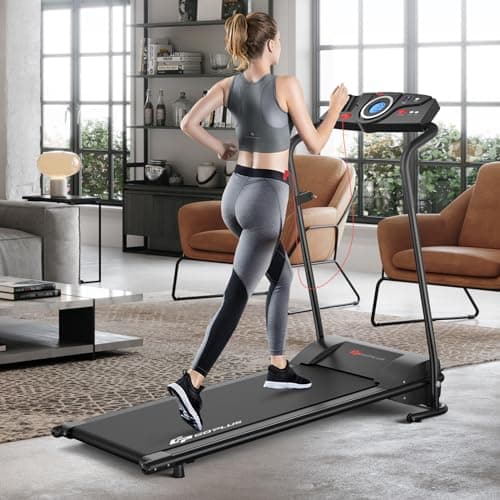 Goplus Compact Folding Treadmill for Home, Electric Walking Running Machine, Low Noise, Built-in 2 Workout Modes and 12 Programs, with Display 8