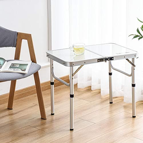 Folding Camp Table Small, 24''L x16''W with Adjustable Height Legs, Indoor Outdoor Lightweight Portable Aluminum Dining Table for Picnic Camping 2-Feet（2 Heights 10"/19"） 2