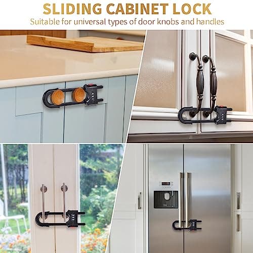 4 Packs U-Shaped Sliding Cabinet Locks, Baby Proofing Cabinets with Adjustable Child Safety Lock, Childproof Latches for Knobs, Handles on Kitchen Doors and Home Drawers Closet - Black 7