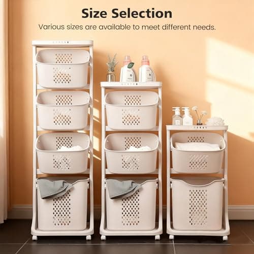 BAOKALER 4-Tier Laundry Hamper Sorter, Vertical Rolling Laundry Baskets with Wheels Removable, Stackable Laundry Cart Organizer and Storage for Small Space, Dorm, Closet, Bathroom 8