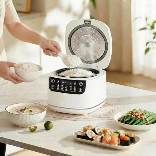 Portable Digital Rice Cooker, 6-Cup (Uncooked)/12-Cup (Cooked) Small Rice Maker with Steaming Basket, Mini Rice Cooker with 2L Removable Nonstick Inner Pot, 10 Menu Options, Auto Keep Warm, 24 Hour Delay Timer, White 9