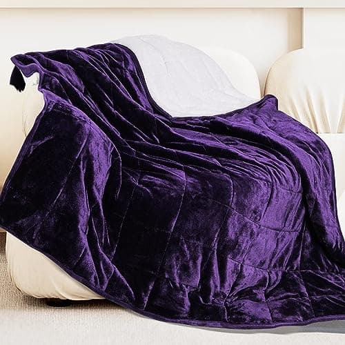 Alomidds Weighted Blanket Queen Size 15lbs 60 x 80 inches,Adult Weighted Blankets with Soft Plush Fleece,Fluffy Thick Warm Sherpa & Cozy Flannel Heavy Blanket for Sofa Bed,Purple 7