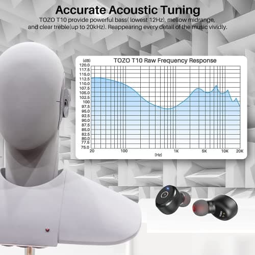 TOZO T10 Bluetooth 5.3 Wireless Earbuds with Wireless Charging Case IPX8 Waterproof Stereo Headphones in Ear Built in Mic Headset Premium Sound with Deep Bass for Sport Black (Renewed) 7