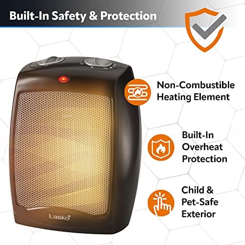 Lasko CD09250 Ceramic Adjustable Thermostat Tabletop or Under-Desk Heater, 9 Inches High, Black 4