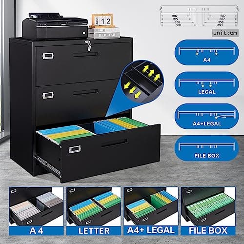BYNSOE Lateral File Cabinet with Lock,Metal Filing Cabinet with 3 Drawer,Steel Lateral File Cabinet for Legal/Letter A4 Size,Wide File Cabinet for Office Home,Assembly Required 5
