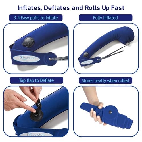 TRAVELREST Ultimate Travel Pillow & Body Pillow - Headrest, Auto, Bus, Train, Office Napping, Camping, Wheelchairs, Comfort and Support, Rolls Up, Straps to Airplane Seat & Car - Blue 7