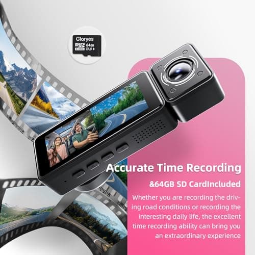 3 Channel 2.5K Dash Cam Front and Rear Inside, 360 Camera for Car, 3.18" IPS Screen, Night Vision, G-Sensor, Parking Mode, 64G Micro SD Card (Pink) 5