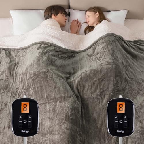 Bearhug Electric BlanketKing Size Heated Blanket 100"x 90" Warming Blanket Dual Controllers Velvet & Sherpa, 10 Levels & 0.5-12H Auto Off, Over-Heat Protect, ETL, Machine Washable
