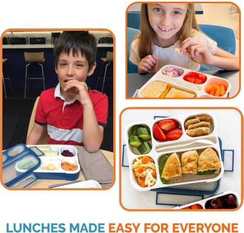 kinsho Bento Lunch Box Kids, Leakproof Lunch Containers for Boys Girls Adults with 6 Compartments - School, Daycare, Meal Planning Portion Control Container, BPA-Free Boxes, Utensils, Navy Blue 6