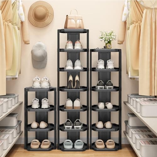 Kitstorack 8-Tier Vertical Plastic Shoe Rack, Freestanding Stackable Storage Organizer for Small Closets and Tight Spaces 9