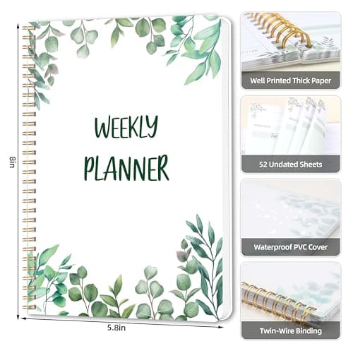 Undated Weekly Planner, Weekly To Do List Notebook with Goal & Habit Tracker Organizer, A5 5.8" x 8.0" Weekly Planner Notebook with Spiral Binding for Men or Women 3