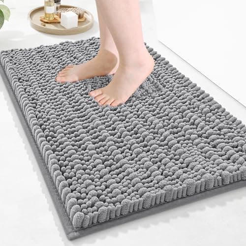 Arotive Luxury Bathroom Rugs 24x16, Extra Soft Thick Absorbent Shaggy Chenille Bath Rugs, Non-Slip Machine Wash Dry, Bath Mats for Bathroom Floor, Tub and Shower, Home Decor Accessories, Light Grey