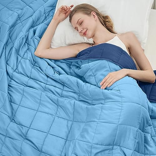Blue Weighted Blanket for Adults 12lbs, 48"x72", Twin Full Size Cooling Heavy Throw Blanket for 110-130lbs, Microfiber Soft Thick Big Blankets Weighted Comforter Gift for Sleeping
