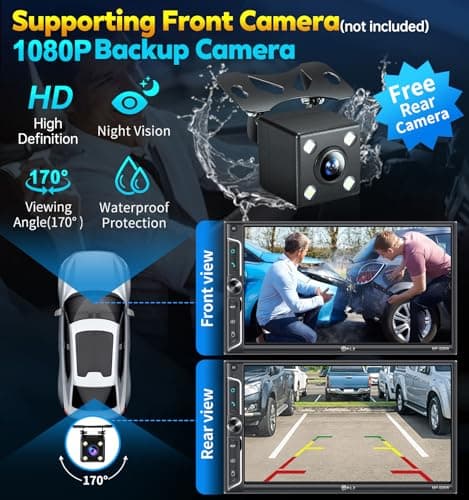 PLZ 7" Wireless Double Din Car Stereo Apple Car Play Radio Carplay Android Auto QLED Touch Screen, Bluetooth 5.3 Audio Receivers, 1080P Backup Camera, 4.2 Channel Outputs 240W, 2 Subwoofer, FM/AM, SWC 7