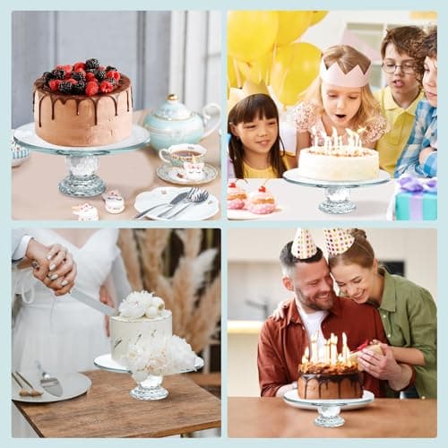 Uten Crystal Glass Cake Stand, 11'' Cake Display Stand, Crystal Glass Fruit Plate, Clear Crystal Cake Stand, Display Desserts Holder for Wedding Cakes Serving Platters 6