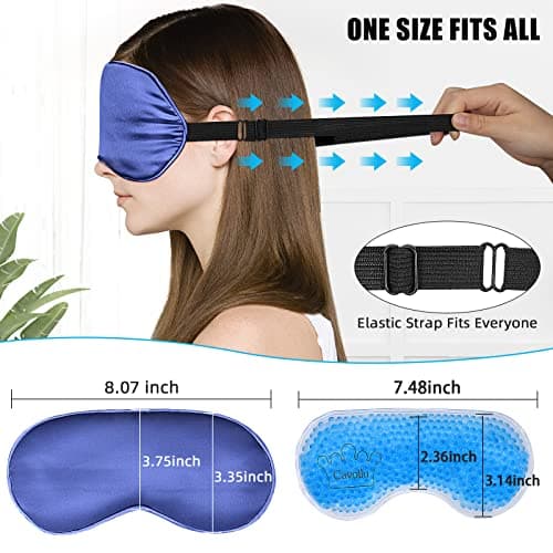 Cavoilu Cooling Sleep Mask w/Gel Eye Mask, Silk Eye Mask for Sleeping, Heated Eye Masks, Blindfold Eye Cover Sleeping Mask for Home Office Travel, Gifts for Men Women, Stocking Stuffers (Blue) 6