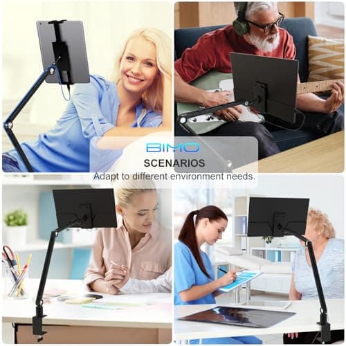 Bimo Tablet Stand Holder for ipad,Portable Monitor Stand Desk Mount for 15.6'' 16'' Screen,Aluminum Long Arm with 360° Rotating Base,Compatible with 4.7-16'' Display,ipad,Kindle 7