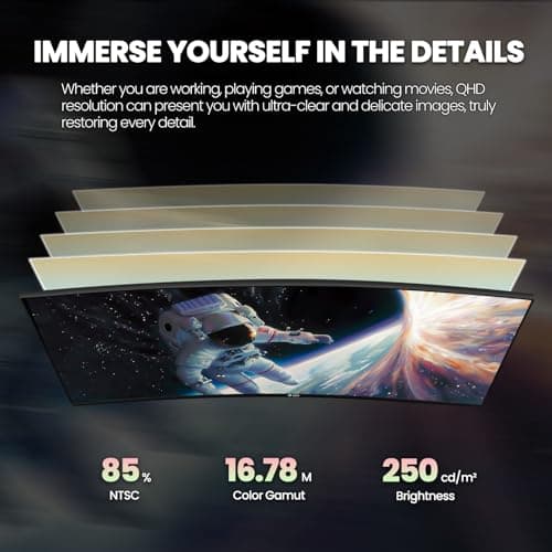 CRUA 32" Curved Gaming Monitor,165Hz QHD(2560 * 1440P) VA Screen, 1800R Monitors, Computer Monitor Support FreeSync, 99% sRGB, Low Blue Light, with HDMI/DisplayPort, Support Wall Mount- Black 6