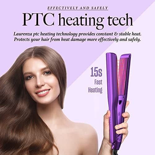 Laurenza 2-in-1 Hair Straightener & Curler, 2 Inch Plate, 8.5" Extra-Large Ceramic Iron with 20M Anions (Purple) 6