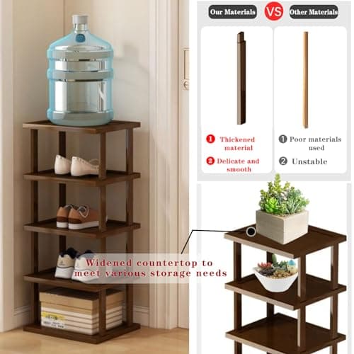 Vertical Shoe Rack - Tall Narrow Shoe Rack Organizer for Small Spaces,7 Tier Bamboo Shoen Shelf for Entryway,Closet,Corner,Doorway,Skinny Shoe Shelf Space Saving Shoe Storage,Free Stackable DIY… 6