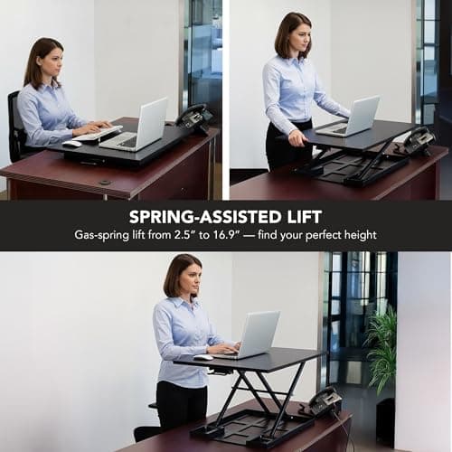 Mount-It! Standing Desk Converter 32" x 22" – Sit Stand Desk Riser with Gas Spring Lift, Slim 2.5" Low Profile, Height Adjustable Desktop Workstation, Preassembled Sit-Stand Solution for Home & Office 9