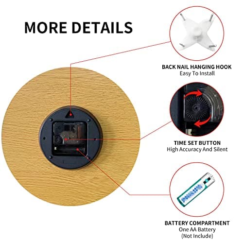 HYLANDA Wall Clock, 10 Inch Rustic Wall Clocks Battery Operated Silent Non Ticking, Country Round Wooden Clocks Farmhous Wall Decor for Bathroom, Living Room, Kitchen, Bedrooms, Dining Room (Gray) 6