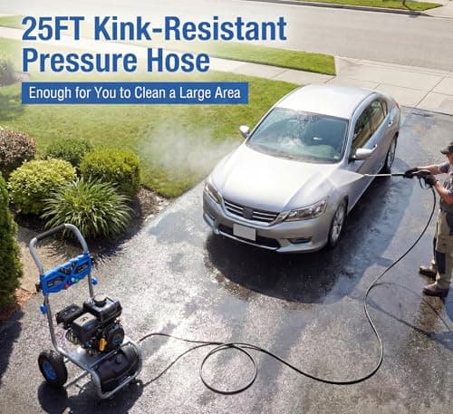3500PSI Gas Pressure Washer, 209CC 4-Stroke Engine, Heavy Duty 2.3GPM Power Washer with 4 Quick-Connect Nozzles, 25FT Hose & Soap Tank, Water Pressure Washers for Driveways Decks Cars (Black) 5