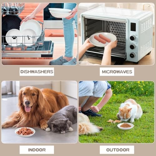 6 Pack Cat Food Bowl, Ceramic Cat Bowls, Anti Whisker Fatigue Cats Bowl Set,5.5 Inches Shallow Wide Kitten Plates for Food and Water (Cat's Paw+Fishbone) 7