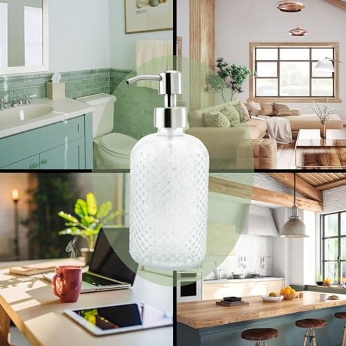 AuldHome Design Hobnail Glass Soap Dispenser (Clear, 3-Pack); Decorative Pump Bottles 4