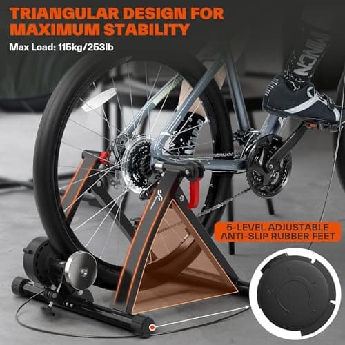Sportneer Bike Trainer - Magnetic Stationary Bike Stand for 26-28" & 700C Wheels - Adjustable 6 Level Resistance Bike Trainer Stand for Indoor Riding with Quick Release Lever & Front Wheel Riser Block 7