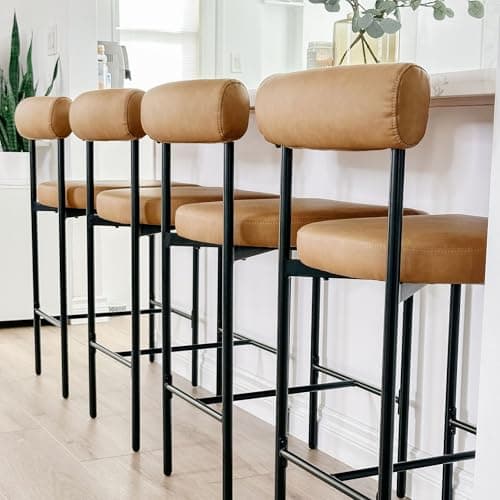 Nathan James Dahlia Counter Height Chair, Modern Barstool with Back, Mid-Century Metal Legs and Leather Padded Cushion for Kitchen, Island and Bars, Brown/Black 5