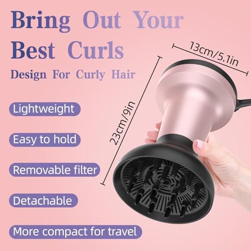 2 in 1 Hair Diffuser for Curly Hair with Ionic Technology, XL 1875W Hair Dryer with Diffuser & Comb Nozzle Attachment, 3×Faster, Enhances Curl Waves, Reduce Frizz, Gifts for Women Her 7