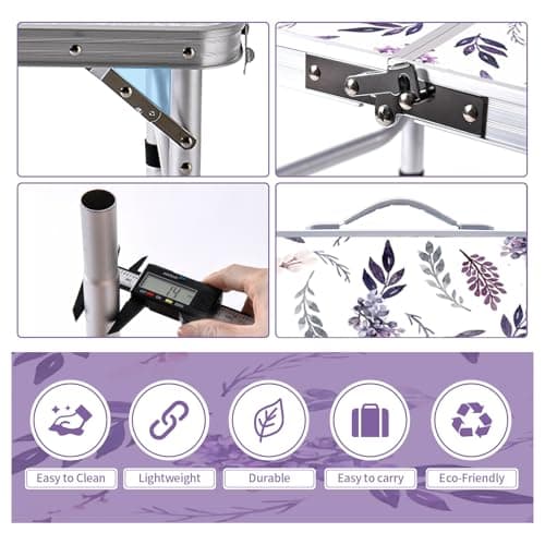 Yriuat Folding Camping Table 2ft Portable Pinic Table Adjustable Height Small Card Table Aluminum Foldable Lightweight with Carry Handle for Outdoor Indoor Hiking Camp BBQ Beach (Misty Lilac) 5