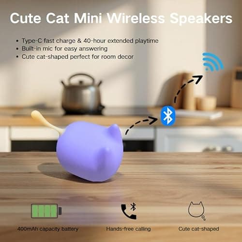 Svemei Small Bluetooth Speaker, Cute Cat Mini Wireless Speakers with Loud Stereo Sound, Built-in Mic, Super Bass, Dual Pairing, Portable Speaker for Teen Girl Birthday Gift (Purple) 5