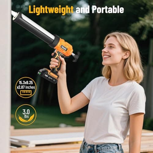 Uaoaii Electric Caulking Gun, Cordless Caulking Gun with 2x 2000mAh Batteries, 9Pcs Silicone Caulking Tools, 4 Adjustable Speeds, LED Light, 10OZ Battery Silicone Gun for Filling, Sealing (Yellow) 8
