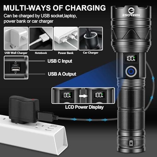 Rechargeable Flashlights 10000 High Lumens, Long Range 5000ft, Super Bright LED Flashlight USB C, High Powerd Multi-functional Heavy Duty Strong Flash Light High Beam, For Emergency Home Camping 6