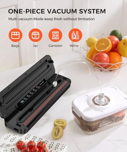 Vacuum Sealer Machine,75Kpa Precision Suction Power 6-in-1 Food Sealer with Digital Timer, Dry & Moist Food Modes, Compact Design with 10 Vacuum Bags & Bulit-in Cutter (Black) 7
